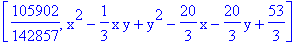 [105902/142857, x^2-1/3*x*y+y^2-20/3*x-20/3*y+53/3]